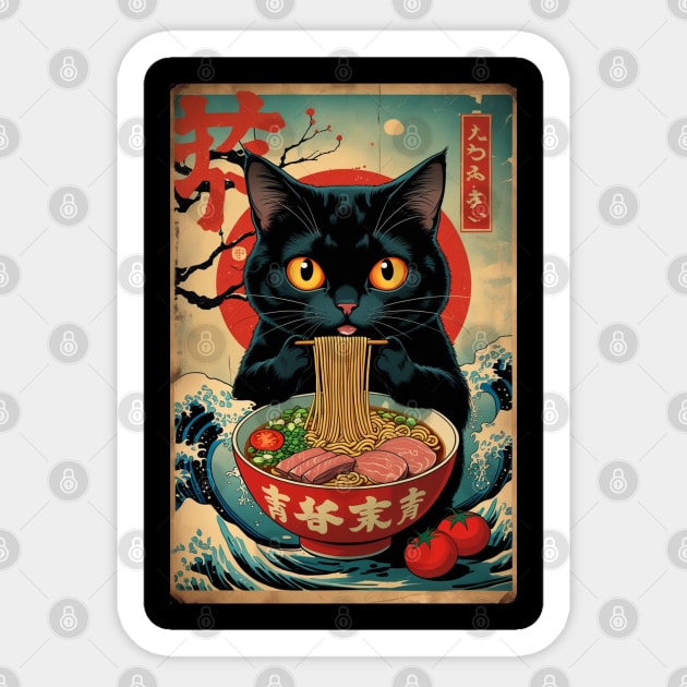 Unisex Anime Cat Ramen Japanese Funny Graphic Tees Kawaii Cat Anime Sticker by Creatifly Graphic Tees